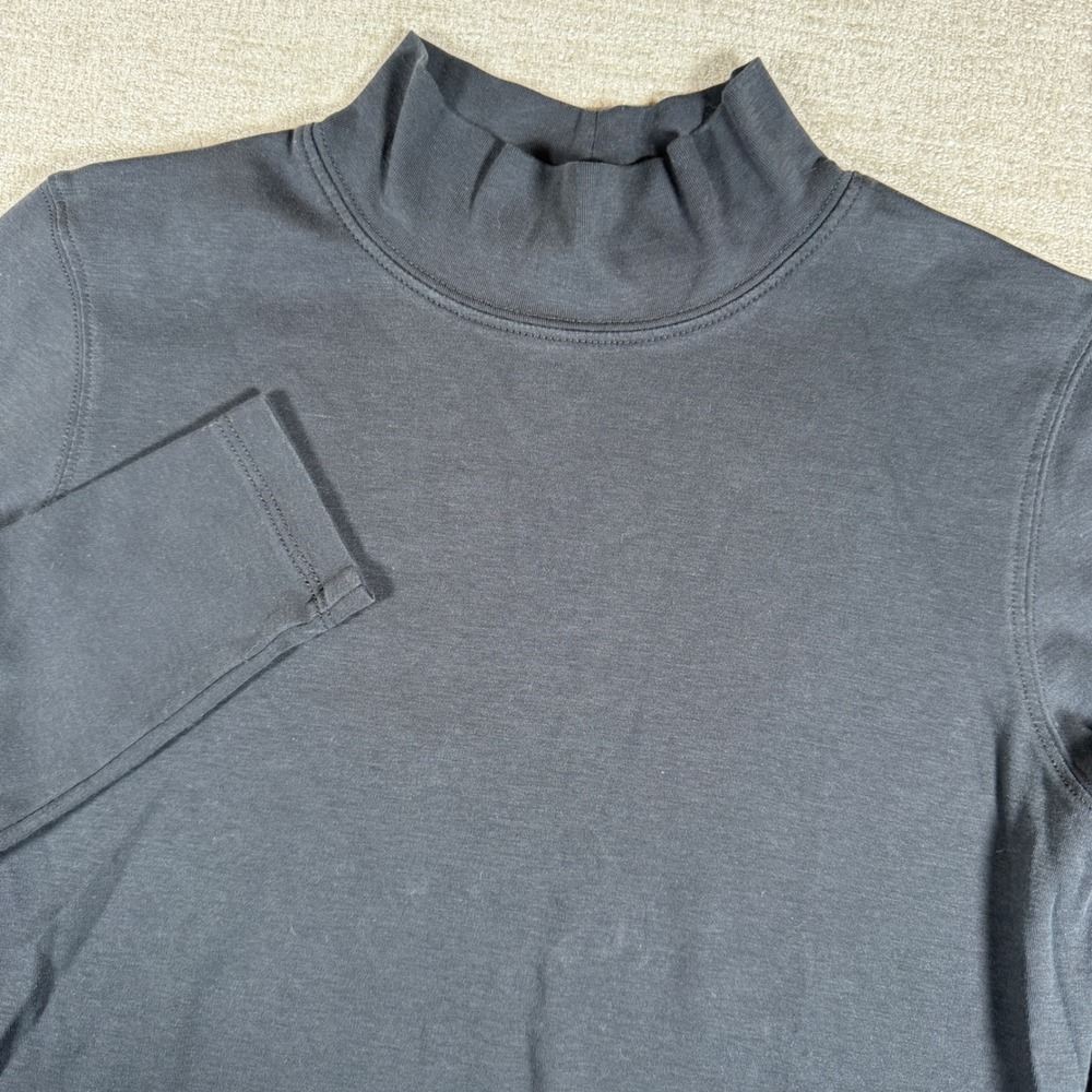 Peruvian Connection Top Women Sm Black L/S Mock Neck 100%‎ Pima Cotton